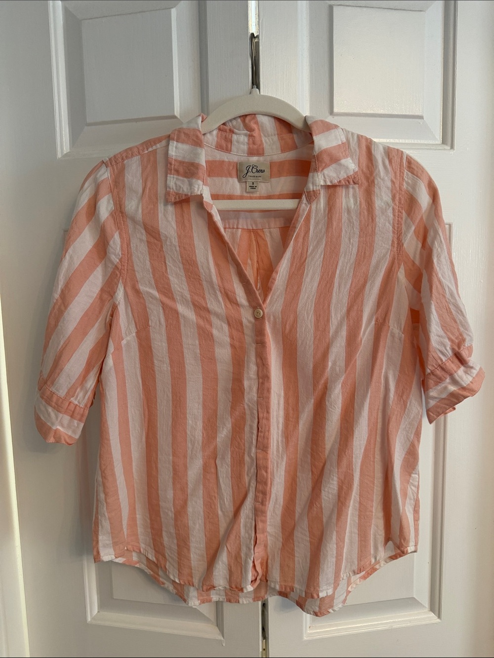 J. Crew Peach & White Striped Button-Down Shirt 100% Cotton